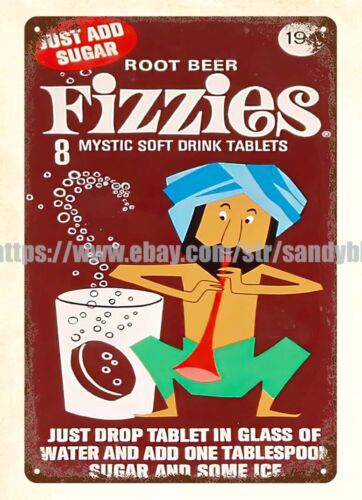 Food Drink Snacks - Металлическая табличка Fizzies 1960-х годов с