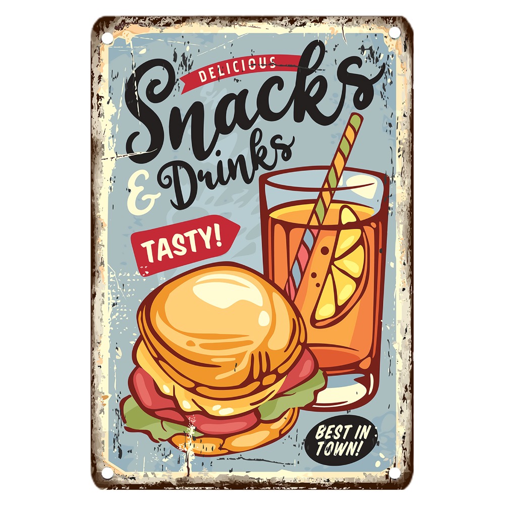 Food Drink Snacks - Винтажная металлическая вывеска с едой, железный